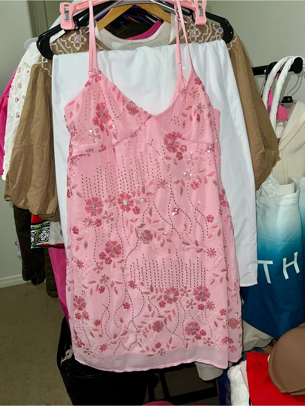 Thirty Thirty Pink Floral Sequin Slip Dress - Picture 7 of 15